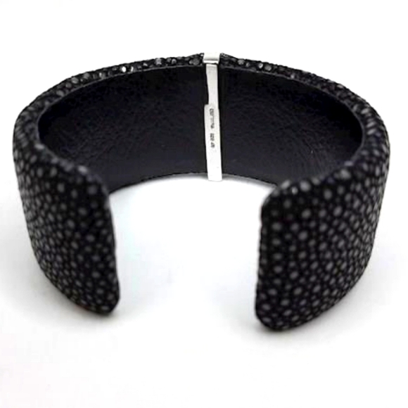 Sterling Silver Pink Sapphire & White Topaz Shagreen Cuff Bracelet - Picture 5 of 6